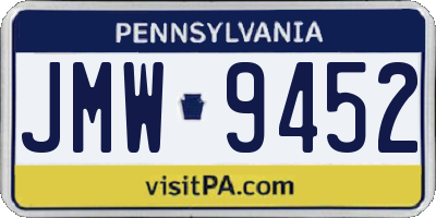 PA license plate JMW9452