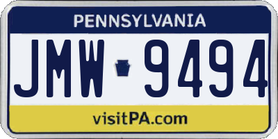 PA license plate JMW9494
