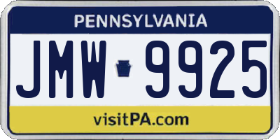 PA license plate JMW9925