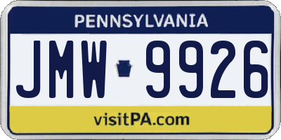 PA license plate JMW9926