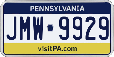 PA license plate JMW9929