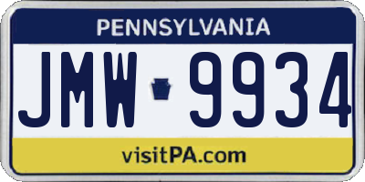 PA license plate JMW9934