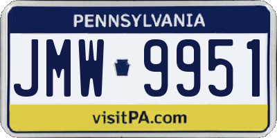 PA license plate JMW9951