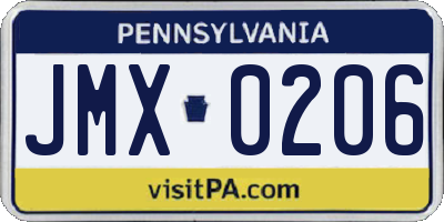 PA license plate JMX0206