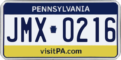 PA license plate JMX0216