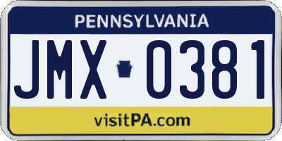 PA license plate JMX0381