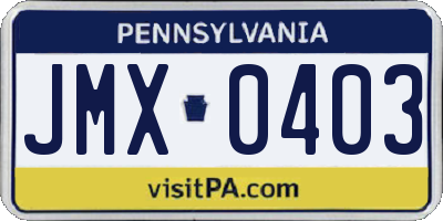 PA license plate JMX0403
