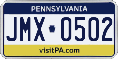 PA license plate JMX0502