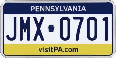 PA license plate JMX0701
