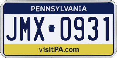 PA license plate JMX0931