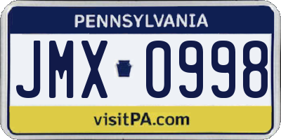 PA license plate JMX0998