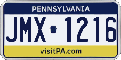 PA license plate JMX1216