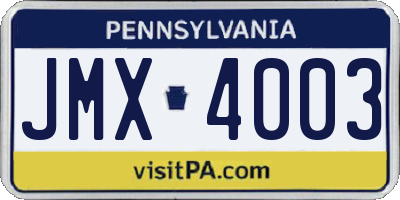 PA license plate JMX4003