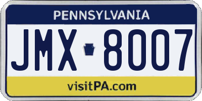 PA license plate JMX8007