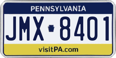 PA license plate JMX8401