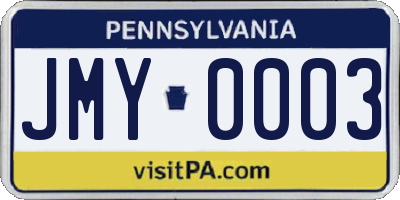 PA license plate JMY0003