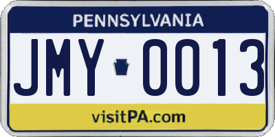 PA license plate JMY0013