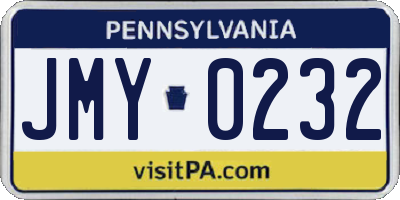 PA license plate JMY0232