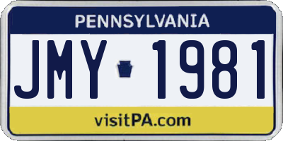 PA license plate JMY1981