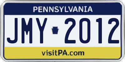 PA license plate JMY2012