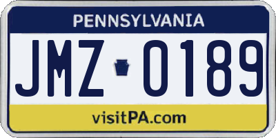 PA license plate JMZ0189