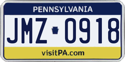 PA license plate JMZ0918