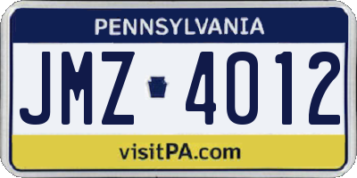 PA license plate JMZ4012