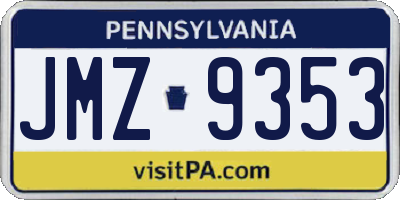 PA license plate JMZ9353