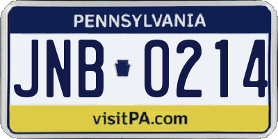 PA license plate JNB0214