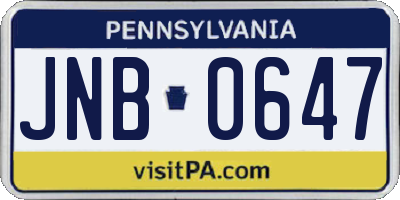 PA license plate JNB0647