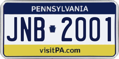 PA license plate JNB2001