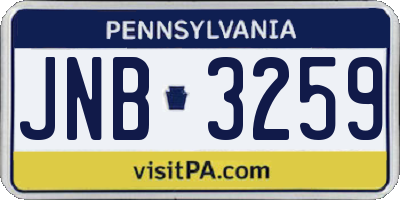 PA license plate JNB3259