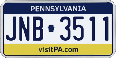 PA license plate JNB3511