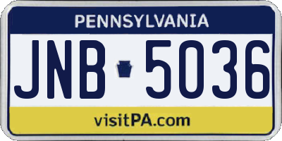 PA license plate JNB5036