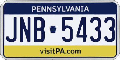 PA license plate JNB5433