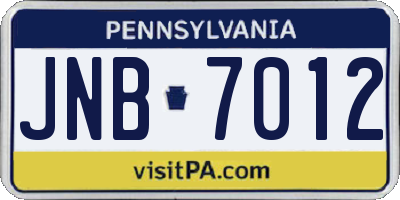 PA license plate JNB7012