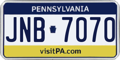 PA license plate JNB7070
