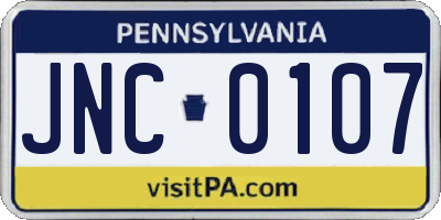 PA license plate JNC0107