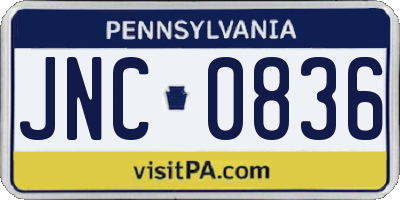 PA license plate JNC0836