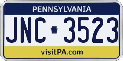 PA license plate JNC3523
