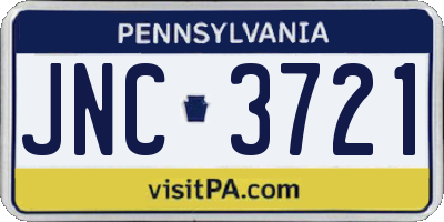 PA license plate JNC3721
