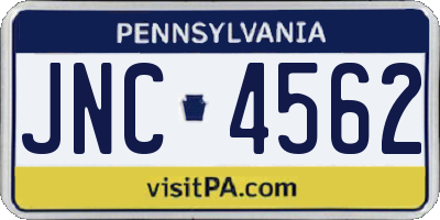 PA license plate JNC4562
