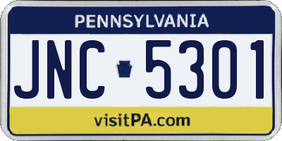 PA license plate JNC5301