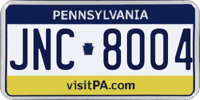 PA license plate JNC8004