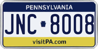 PA license plate JNC8008