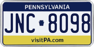PA license plate JNC8098
