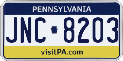 PA license plate JNC8203