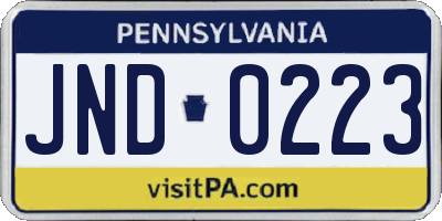 PA license plate JND0223