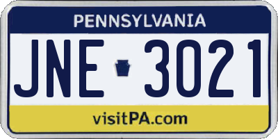 PA license plate JNE3021