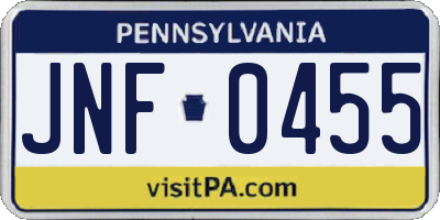 PA license plate JNF0455